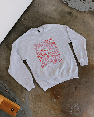 Merry Christmas Doodle Sweatshirt - Ash