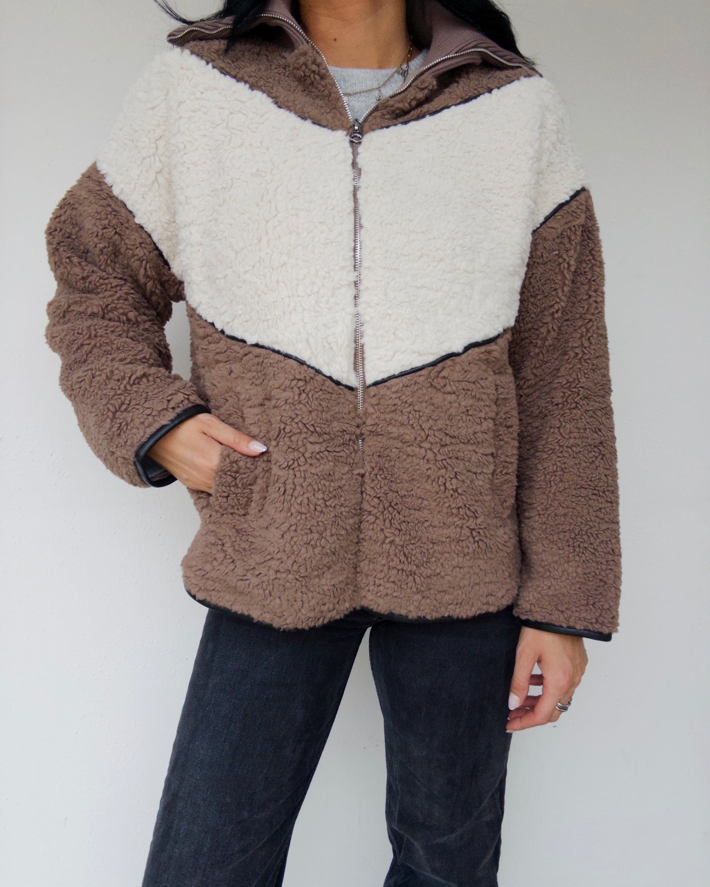 Colorblock Sherpa Jacket - Black Multi