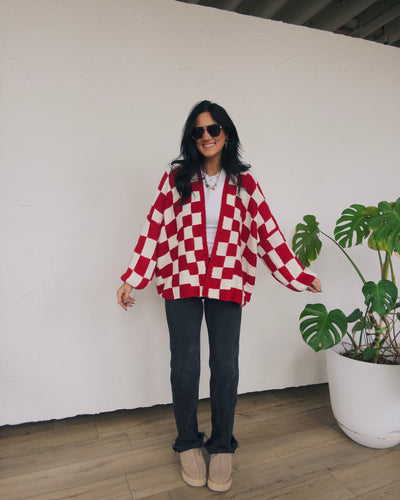 Checked Out Cardigan - Red