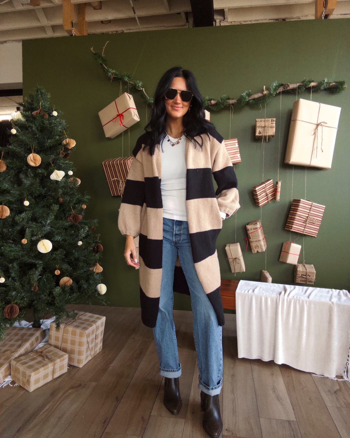 Rowan Duster Cardigan - Black/Taupe