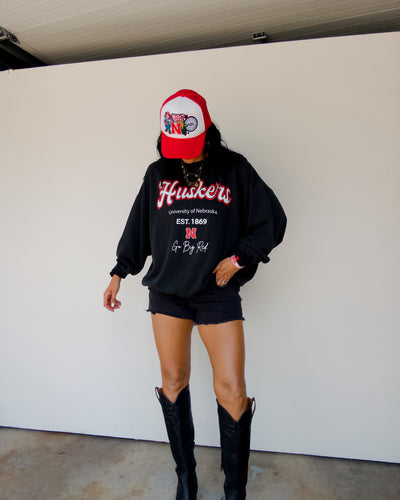 Nebraska Letterman Sweatshirt - Washed Black