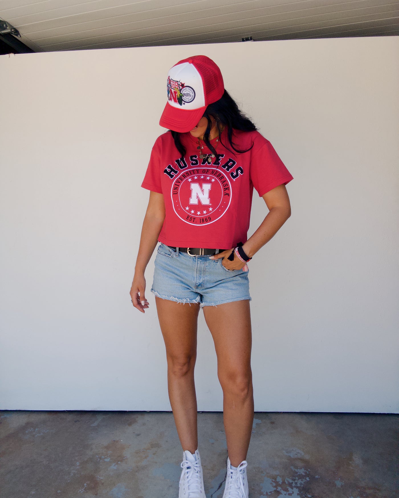 Husker Sayler Star Crop Tee - Red