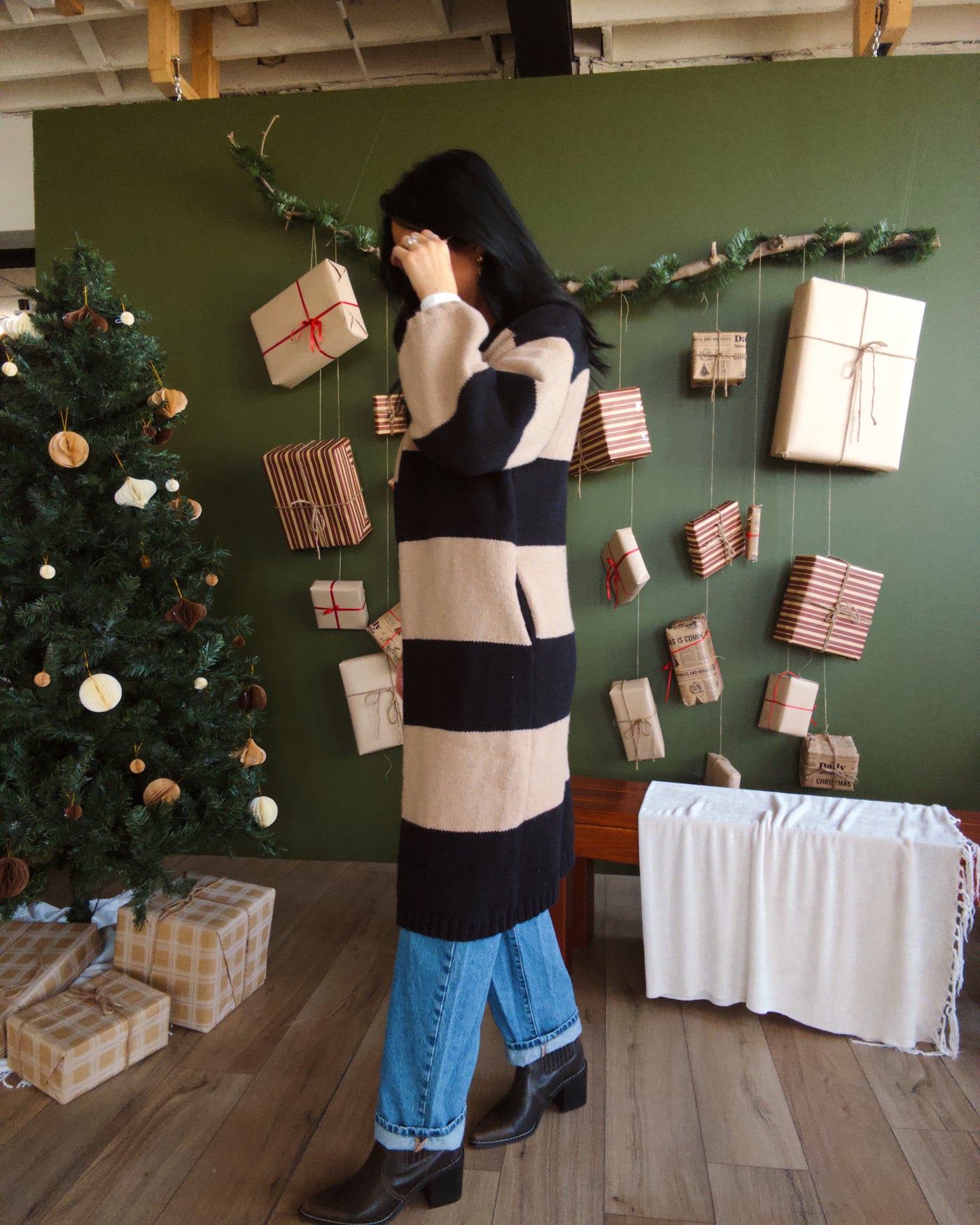 Rowan Duster Cardigan - Black/Taupe