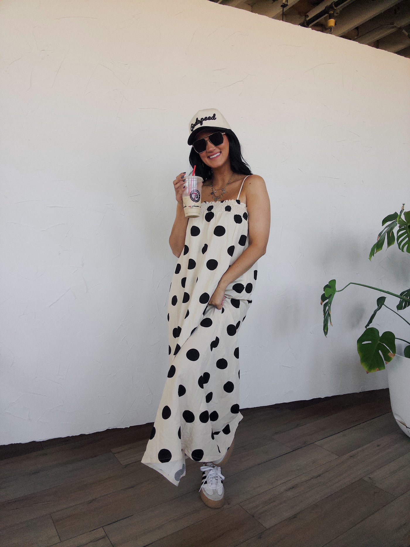 Polka Dot Maxi Dress - Cream/Black