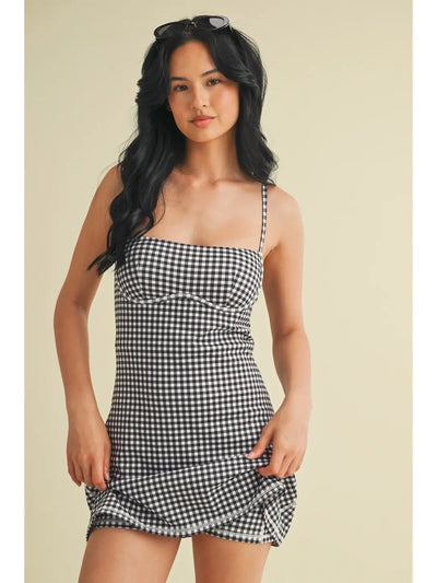 Gingham Sweetheart Dress - Black/White