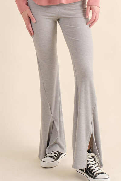 Ribbed Flare Leggings - Grey