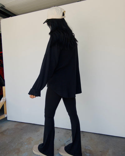 Mineral Washed Oversized Waffle Button Down - Black