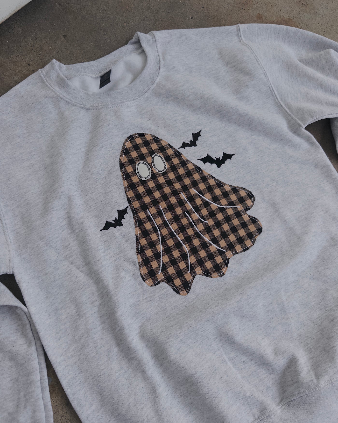 Plaid & Spooky Embroidered Sweatshirt - Ash
