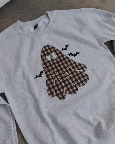 Plaid & Spooky Embroidered Sweatshirt - Ash