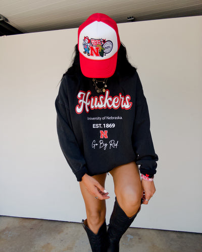 Nebraska Letterman Sweatshirt - Washed Black