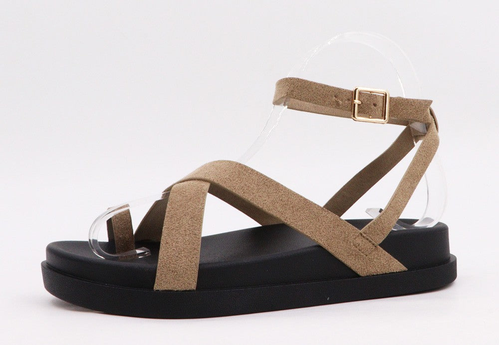 Isla Faux Suede Wrap Sandal - Taupe/Black
