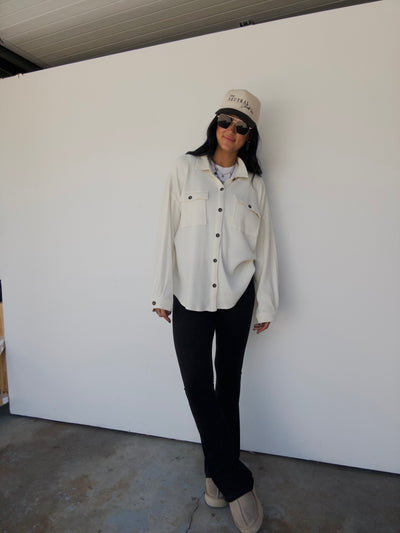 Mineral Washed Oversized Waffle Button Down - Off White