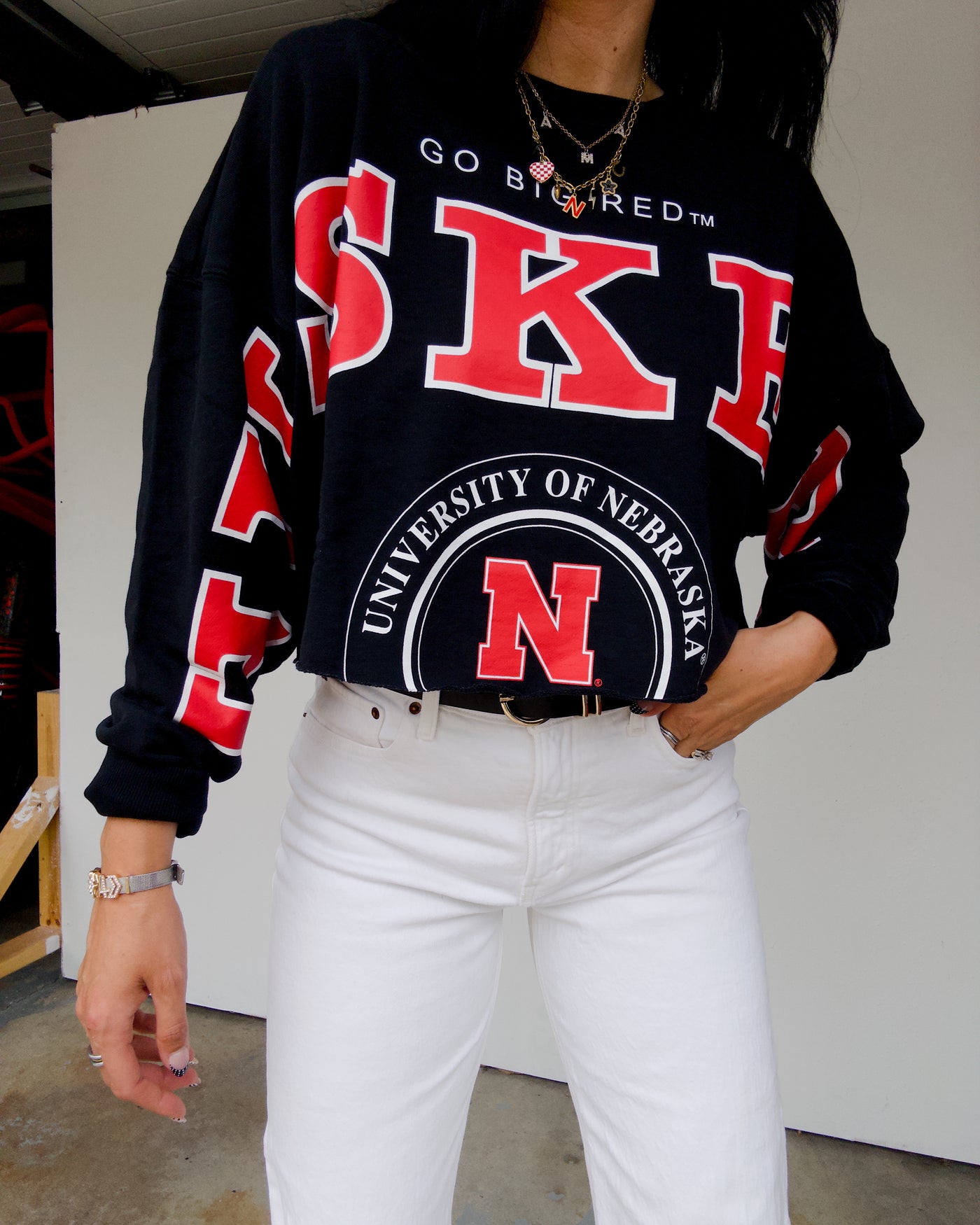 Nebraska Phipps Cropped Crew - Black