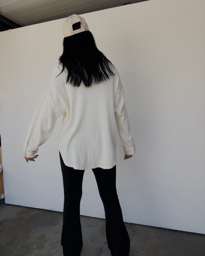 Mineral Washed Oversized Waffle Button Down - Off White