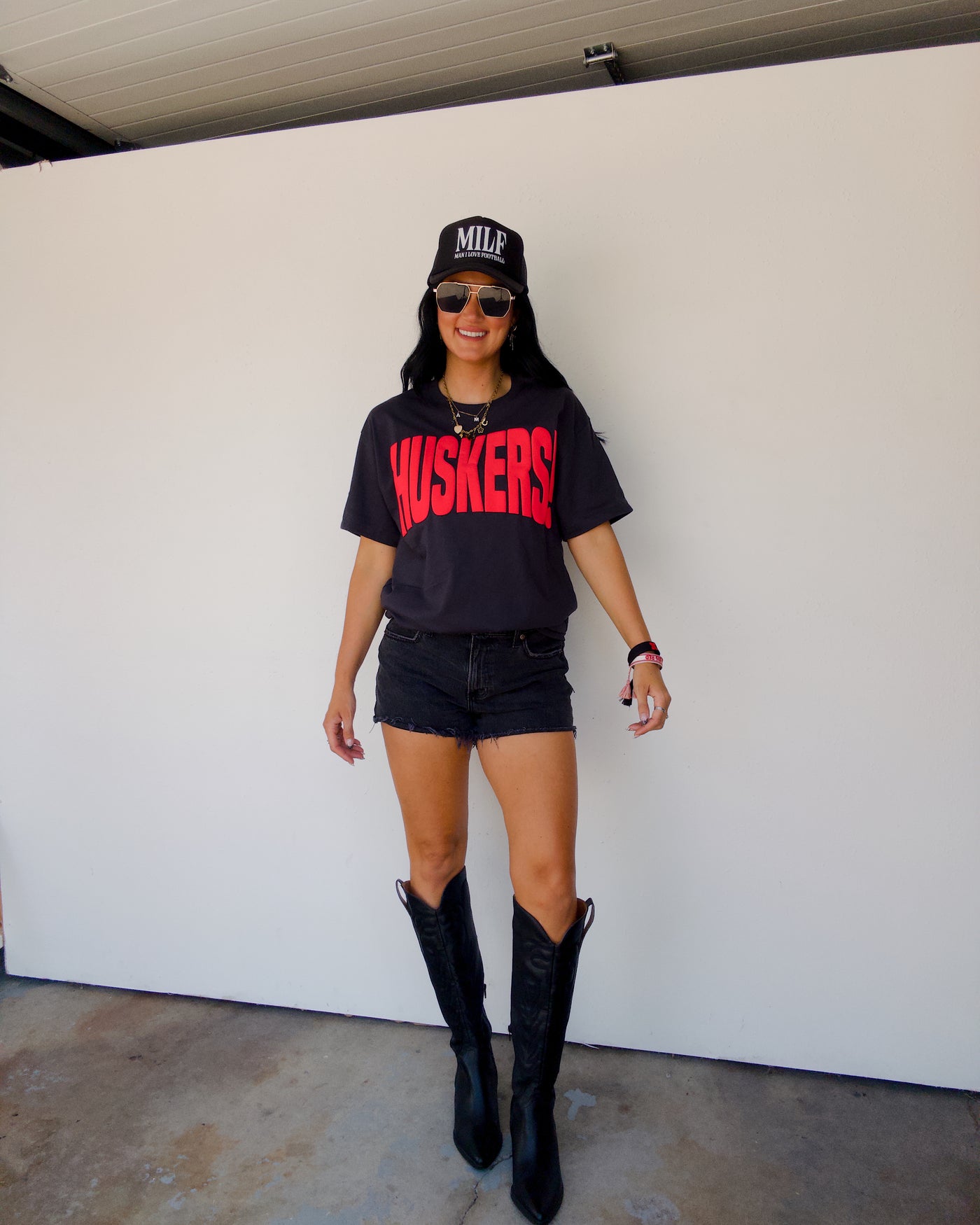 Huskers! Puff Cotton Tee - Black