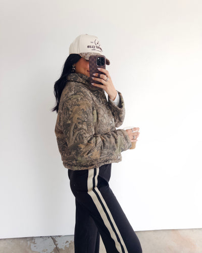 Woodland Puff Cropped Jacket - Dark Camo