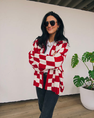 Checked Out Cardigan - Red