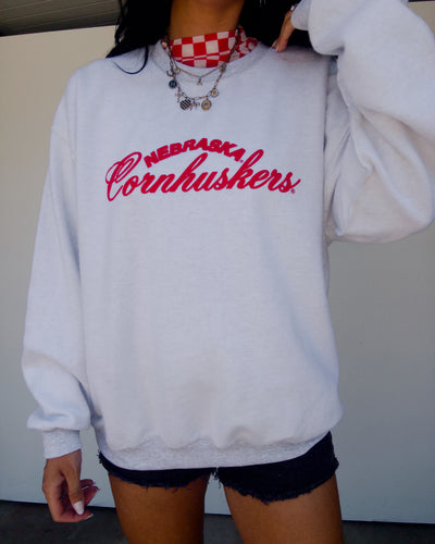 NE Cornhuskers Inside Out Puff Sweatshirt - Ash