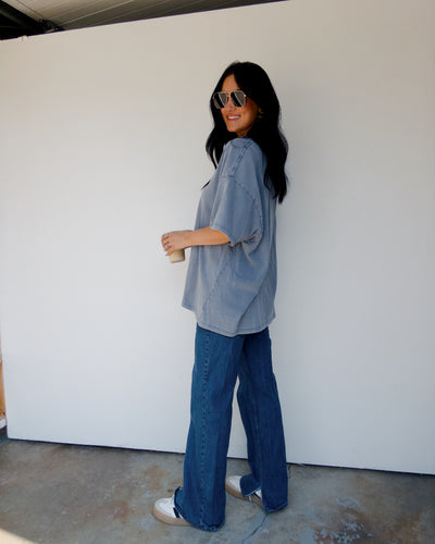 Mineral Washed Oversized Tee - Dusty Navy