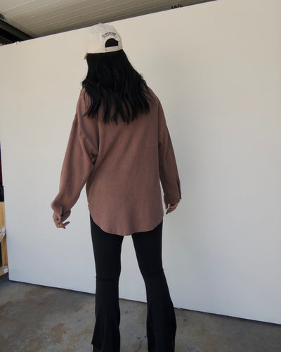 Mineral Washed Oversized Waffle Button Down - Chestnut