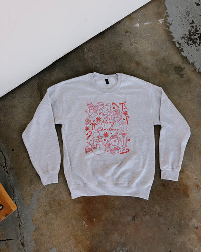 Merry Christmas Doodle Sweatshirt - Ash