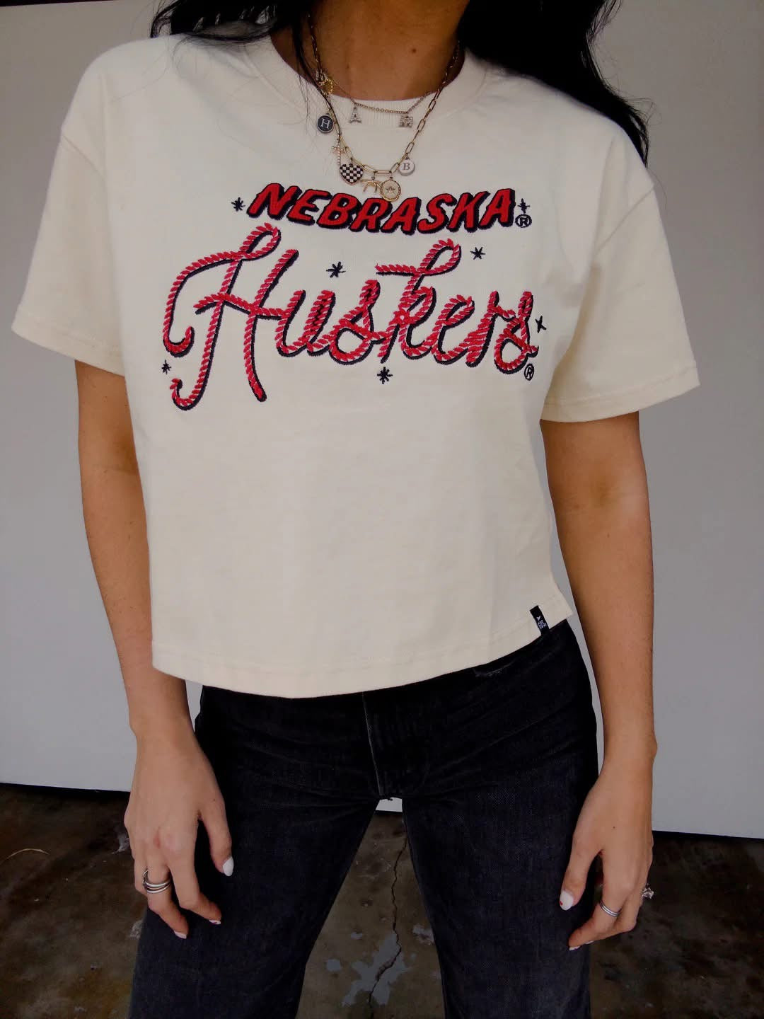 Nebraska Lasso Cropped Tee - Ivory