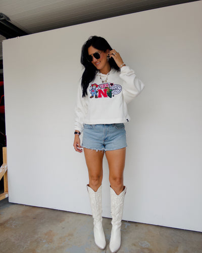 Nebraska Patch Cropped Hoodie - White