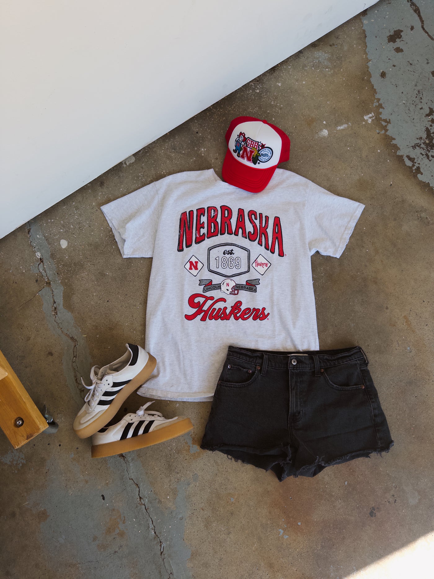 Nebraska Patches Cotton Tee - Ash