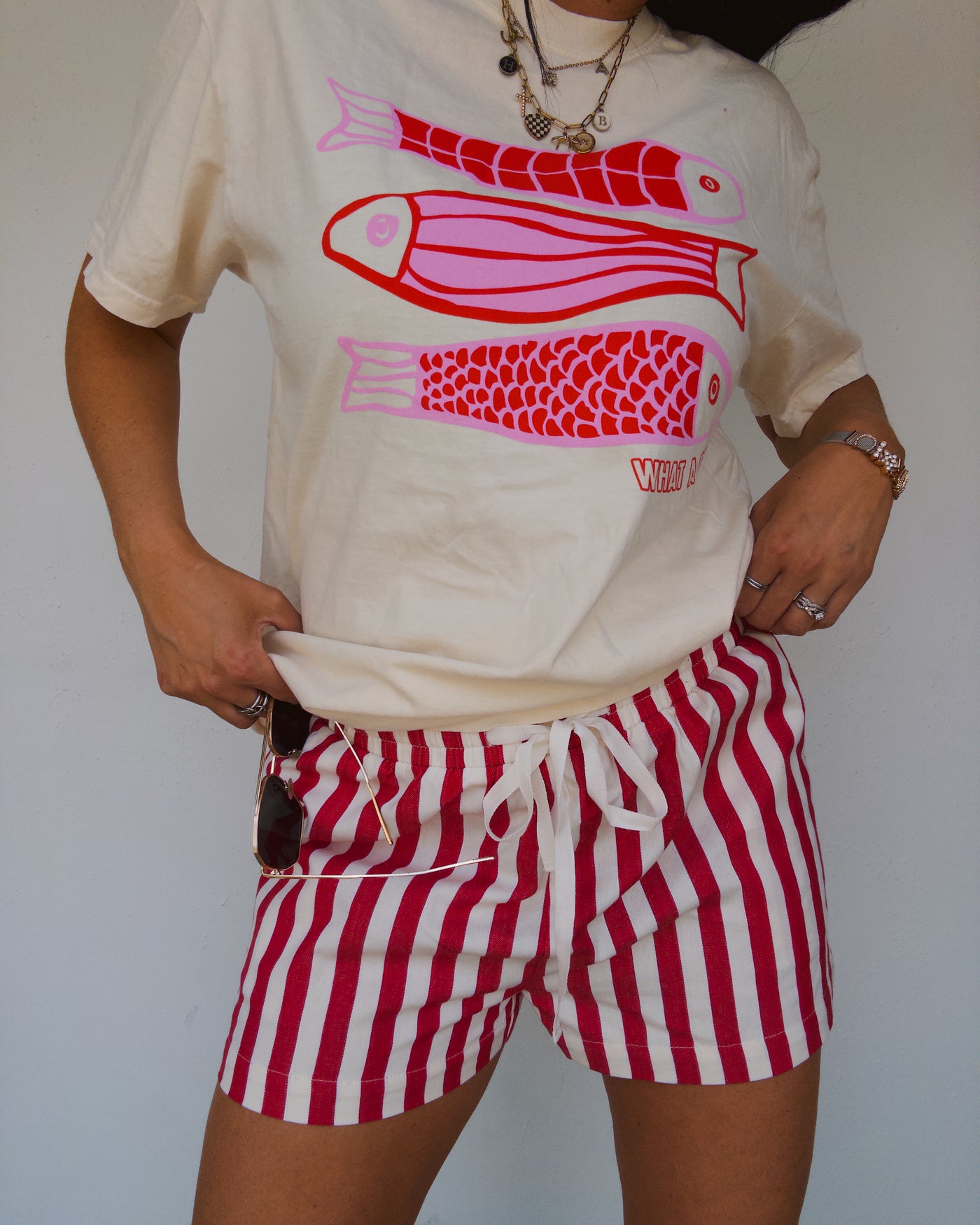 Harbor Stripe Twill Shorts - Red/White