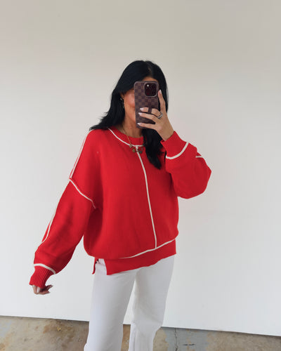 Maple Grove Oversized Sweater - Red Orange