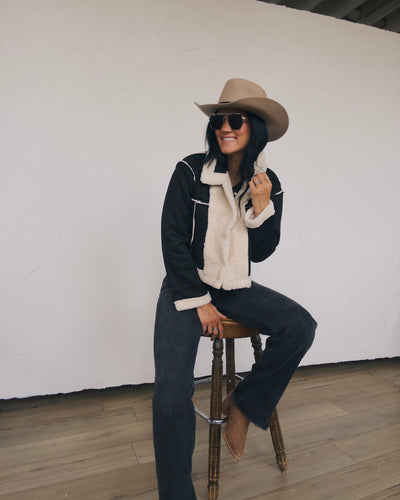 Reversible Suede Jacket - Black/Cream