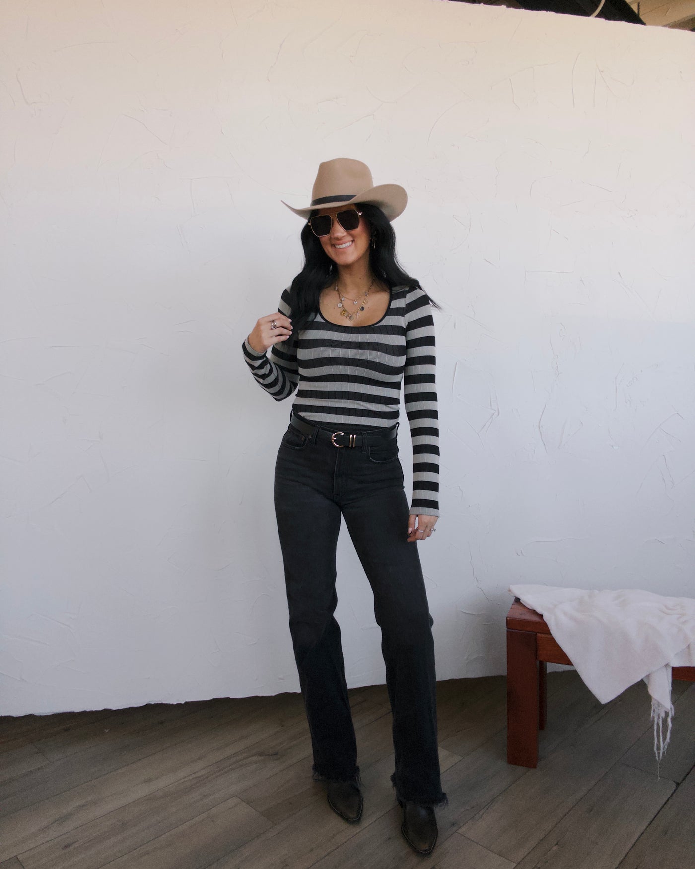 Whitley Seamless Stripe Top - Black