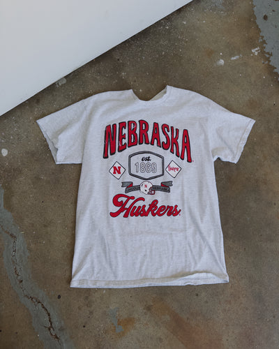 Nebraska Patches Cotton Tee - Ash