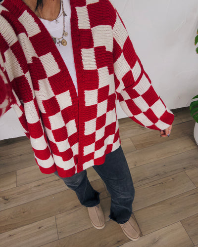 Checked Out Cardigan - Red