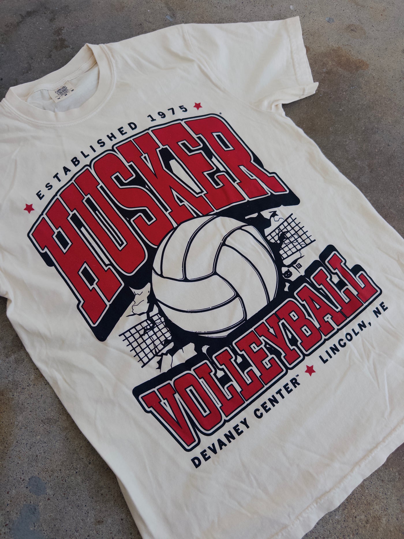 Husker Volleyball Cotton Tee - Ivory