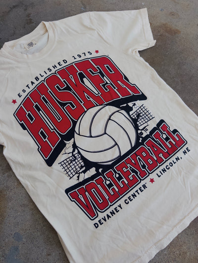 Husker Volleyball Cotton Tee - Ivory