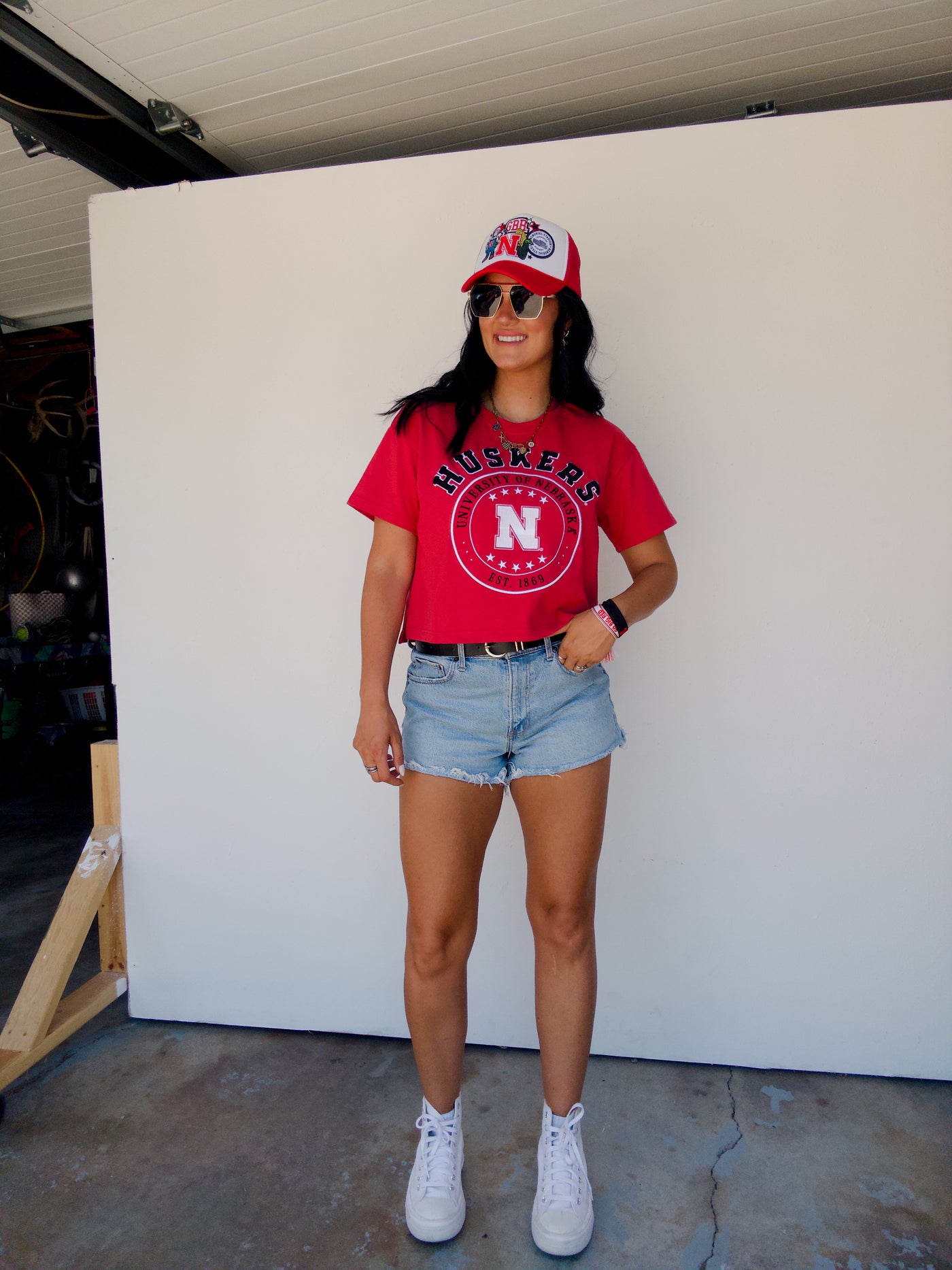 Husker Sayler Star Crop Tee - Red