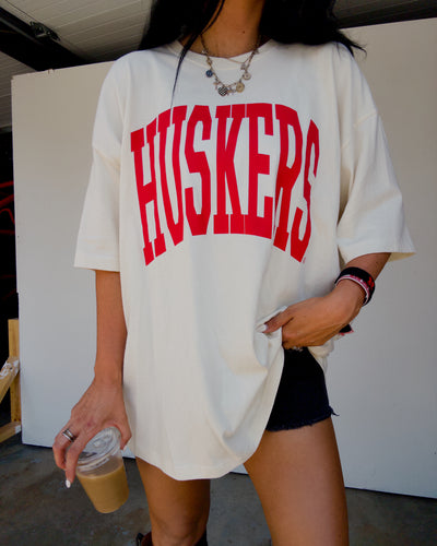 Huskers Tall Boy Cotton Tee - Ivory