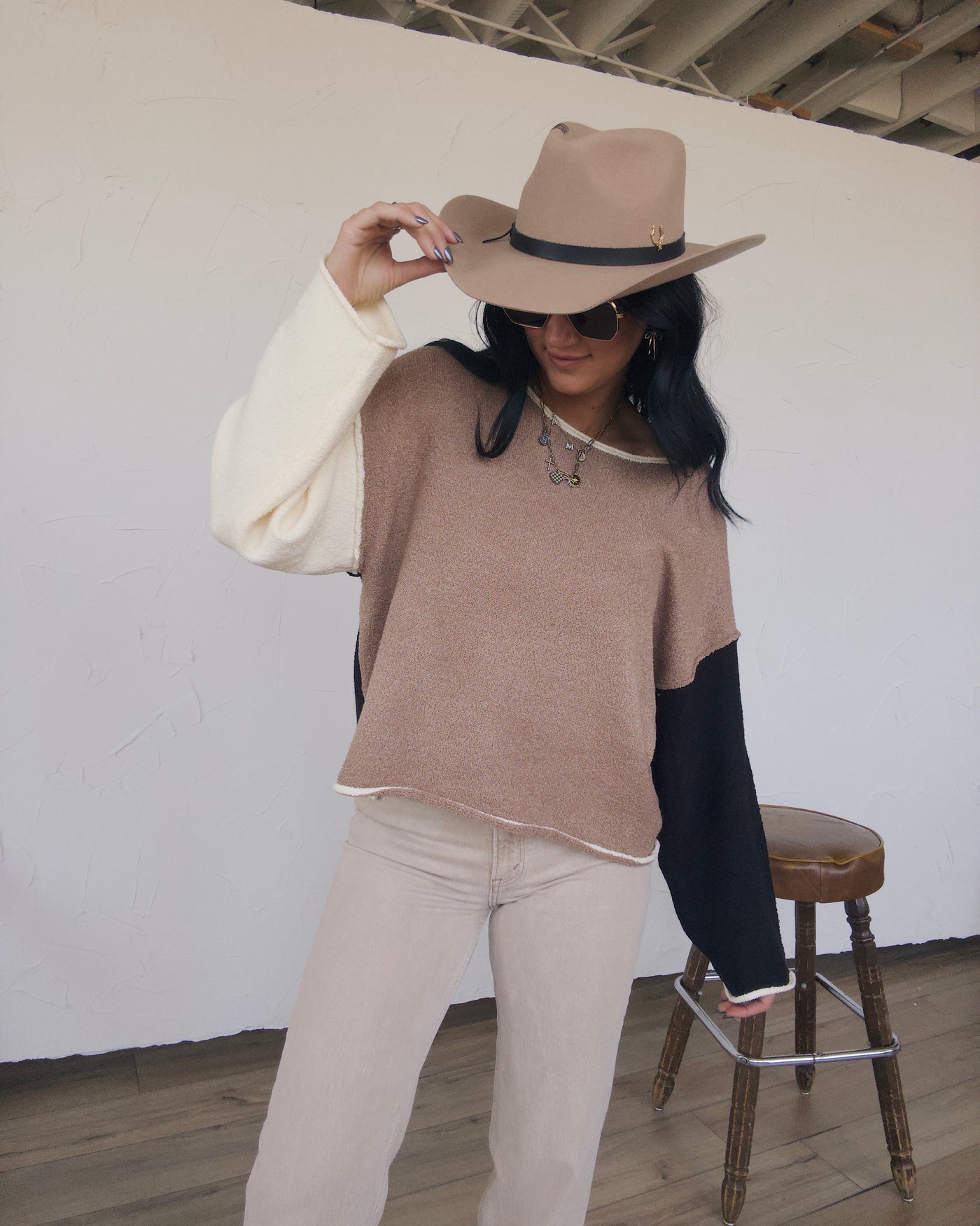 Remy Colorblock Sweater - Taupe/Black