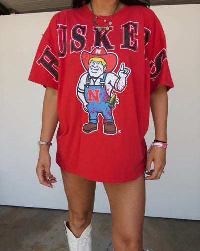 Huskers Split Oversized Tee - Red