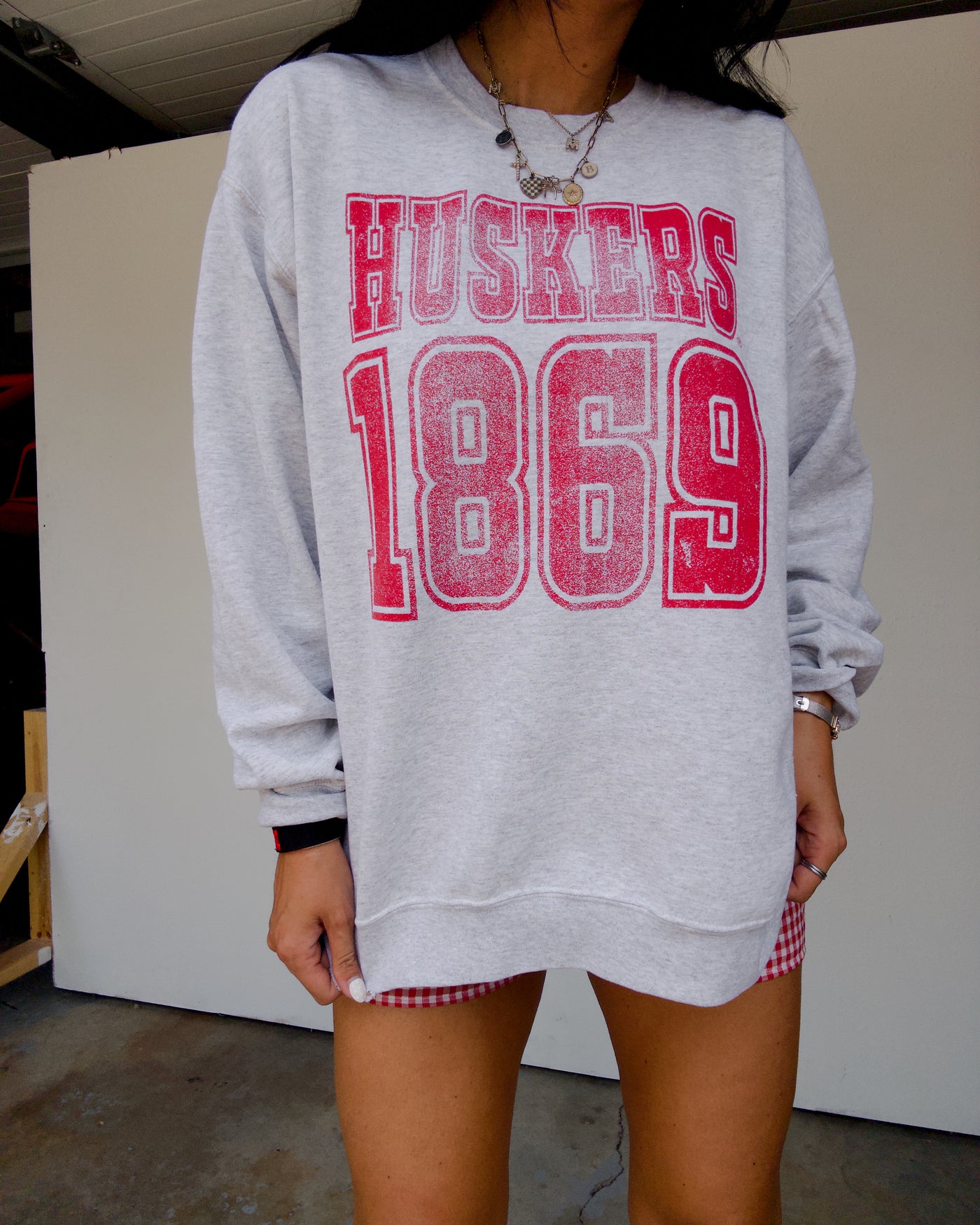 Huskers 1869 Distressed Sweatshirt - Grey