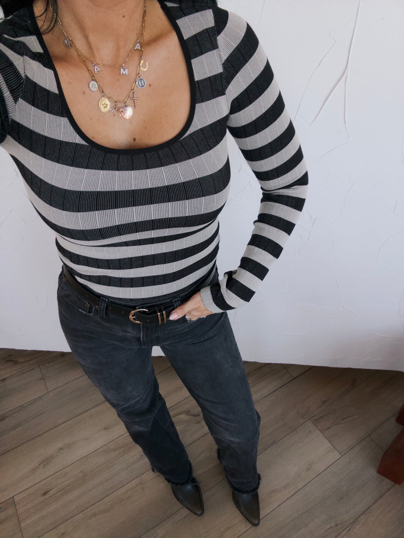 Whitley Seamless Stripe Top - Black