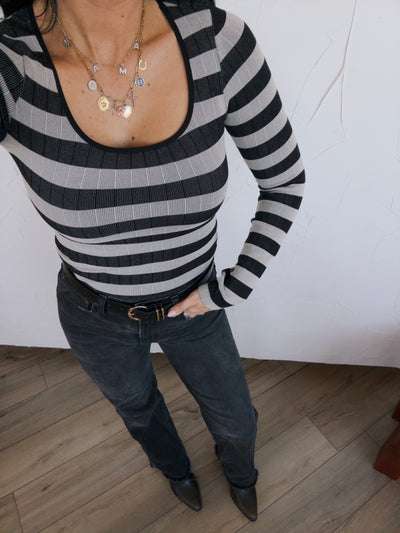 Whitley Seamless Stripe Top - Black