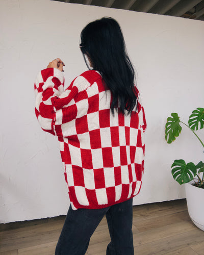 Checked Out Cardigan - Red