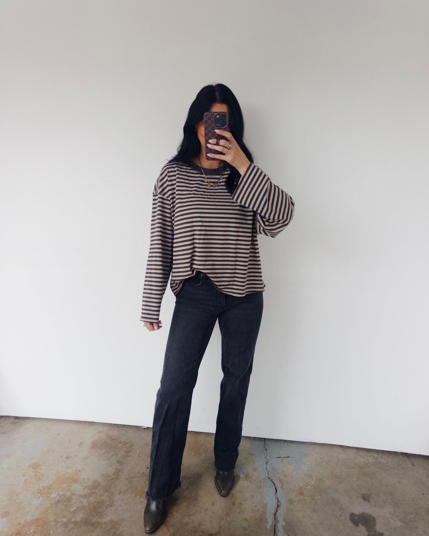 Stevie Striped Top - Taupe/Black