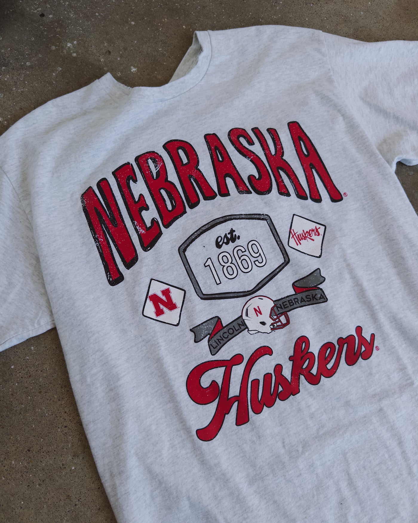 Nebraska Patches Cotton Tee - Ash