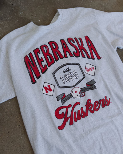 Nebraska Patches Cotton Tee - Ash