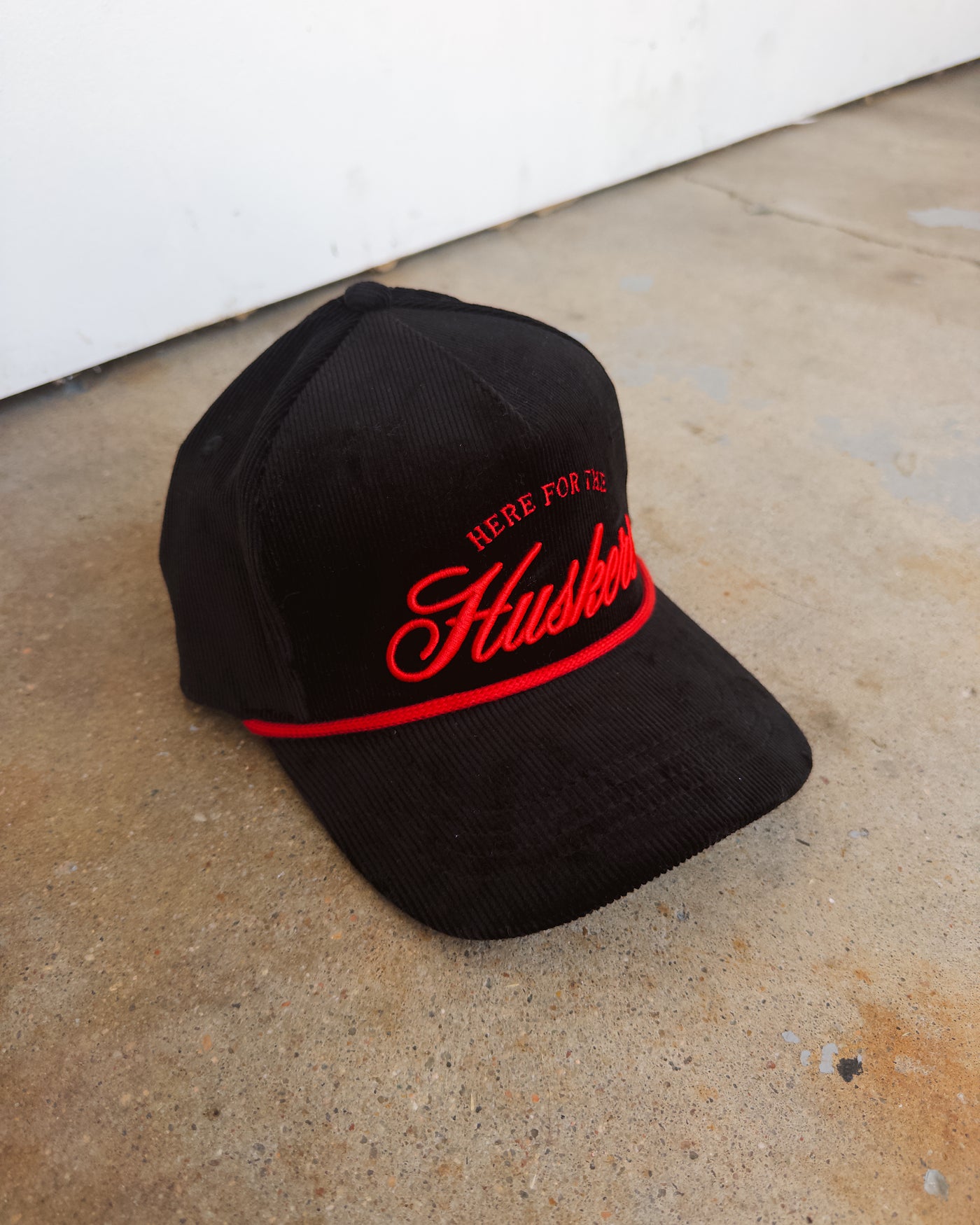 Here For The Huskers Corduroy Hat - Black/Red