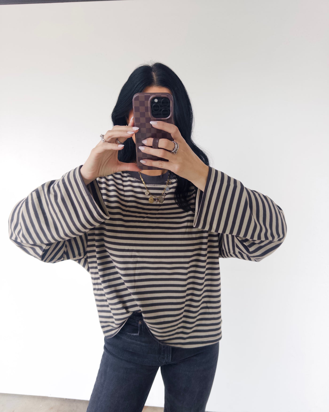 Stevie Striped Top - Taupe/Black