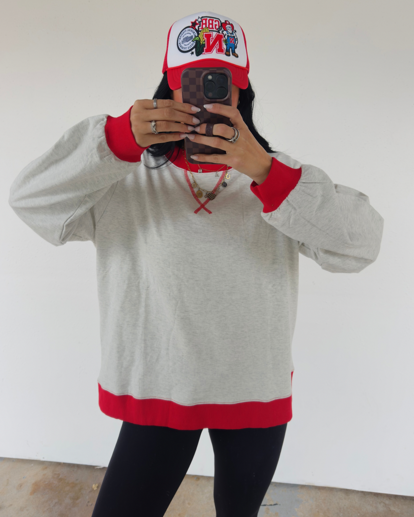 Alexa Mock Neck Pullover - Ash/Red